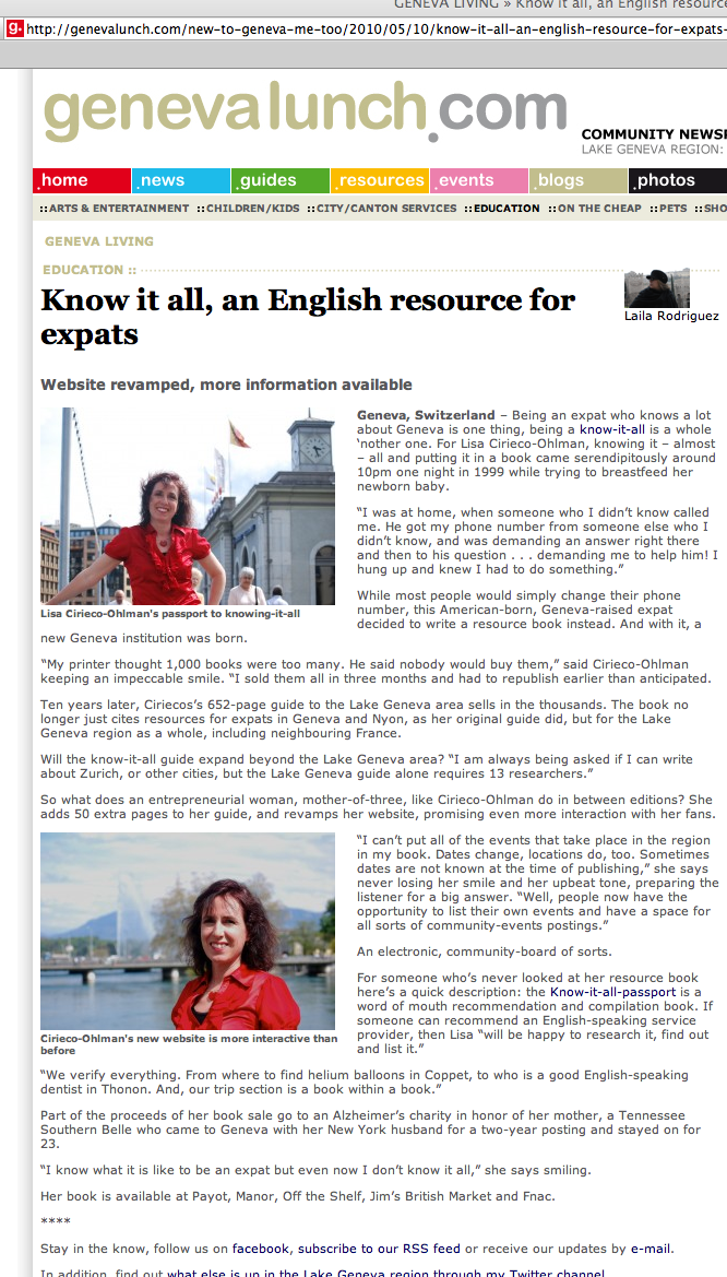 Geneva Lunch article about Know-it-all passport
